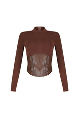 Slate Faux Leather Mock Neck Top
