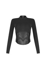 Slate Faux Leather Mock Neck Top