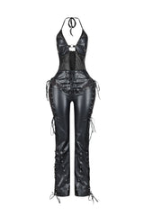 Nasty Girl Sheer Mesh Faux Leather Jumpsuit