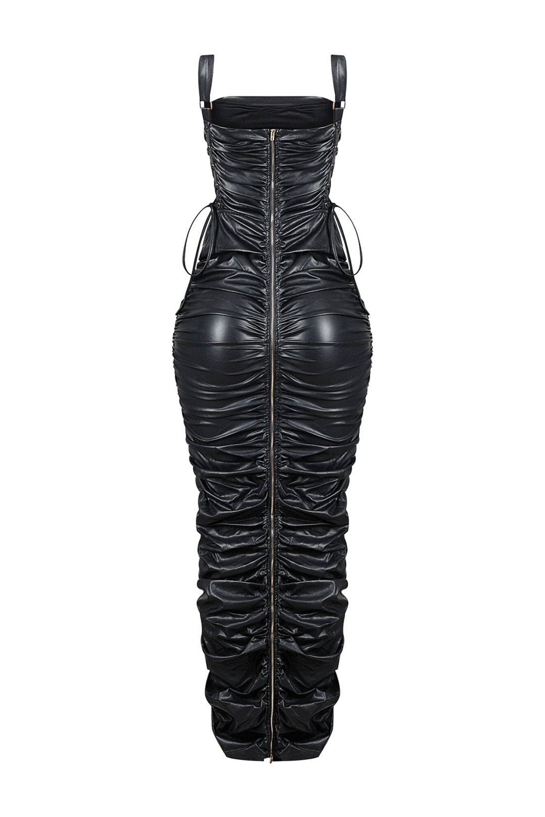 Ravenna Faux Leather Ruched Maxi Dress