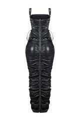 Ravenna Faux Leather Ruched Maxi Dress