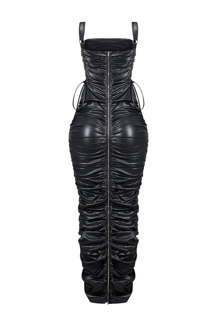 Ravenna Faux Leather Ruched Maxi Dress