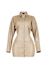 Velora Noir PU Button Up Dress