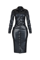 Urban Edge PU Shirt Midi Dress