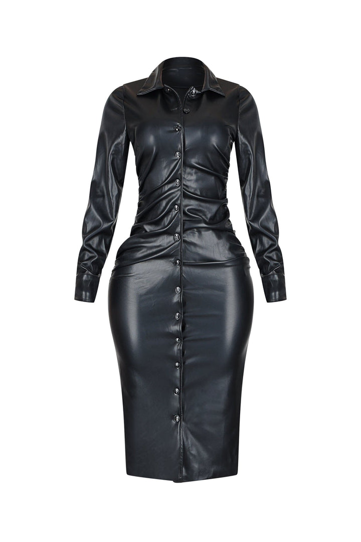 Urban Edge PU Shirt Midi Dress