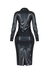 Urban Edge PU Shirt Midi Dress