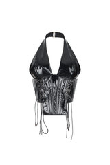 Prague Noir PU Corset Halter Top