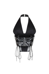 Prague Noir PU Corset Halter Top