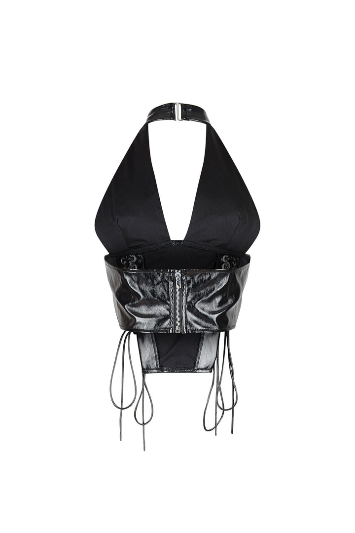 Prague Noir PU Corset Halter Top