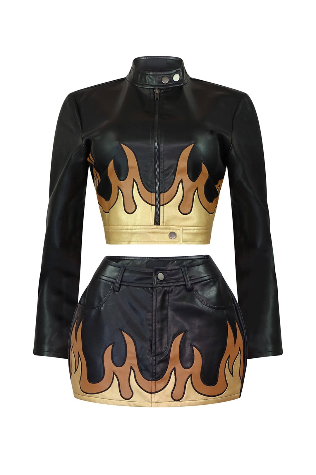 Jax PU Gold Fire Jacket &amp; Skirt SET