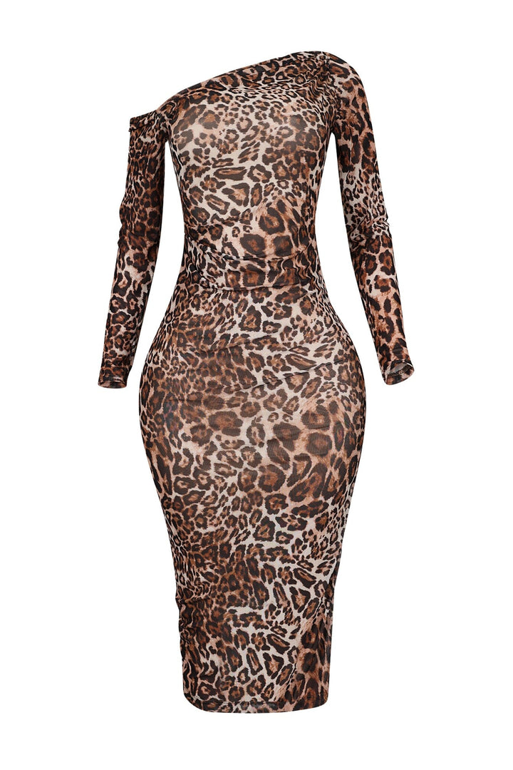 Delaney Mesh Leopard Midi Dress
