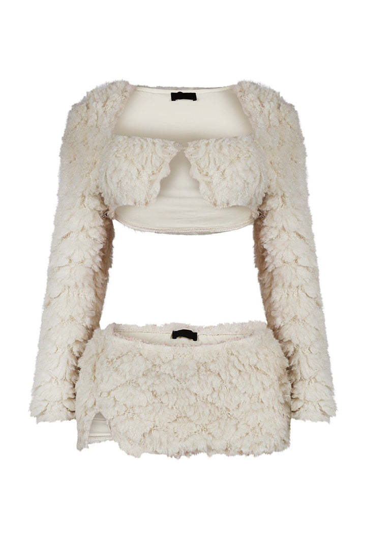 Anabella Faux Fur Cardigan &amp; Skirt SET