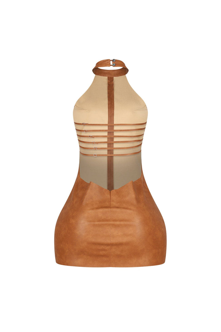 Saddle Up PU Halter Mini Dress