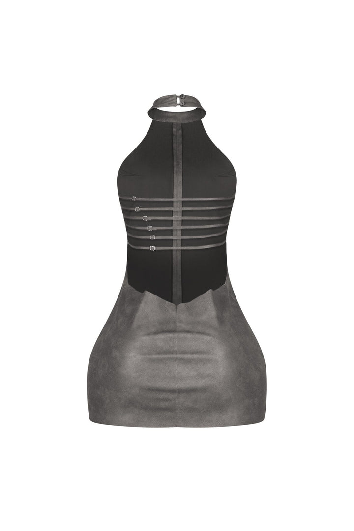 Saddle Up PU Halter Mini Dress