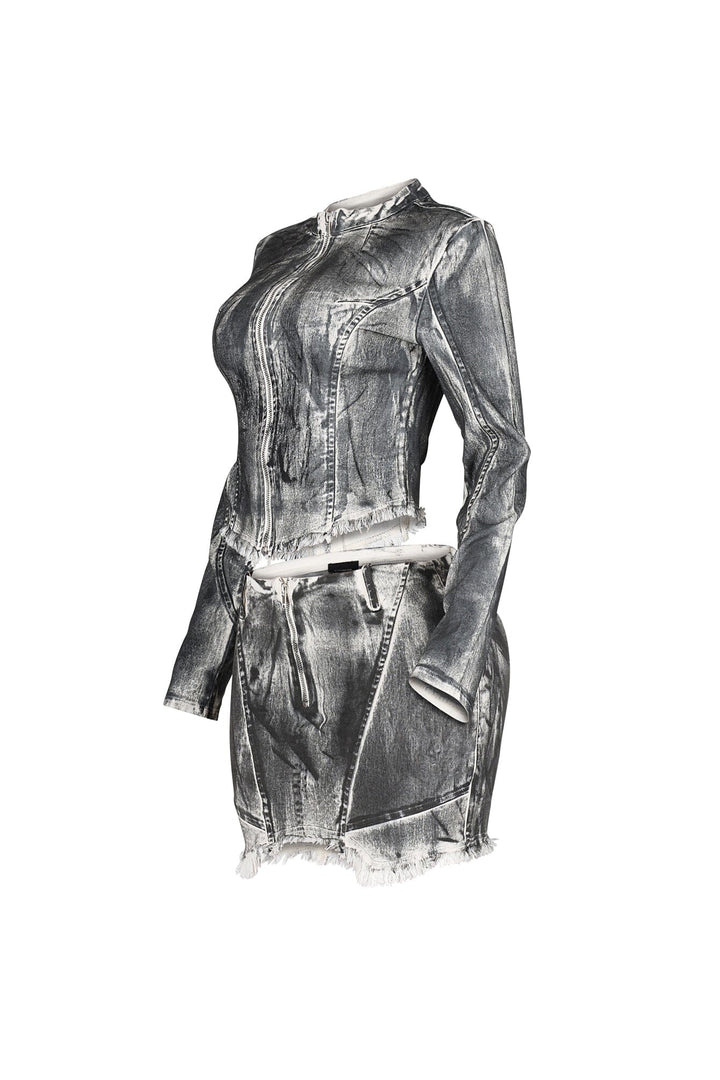 Urban Pop Airbrushed Zip Up Top &amp; Skirt SET