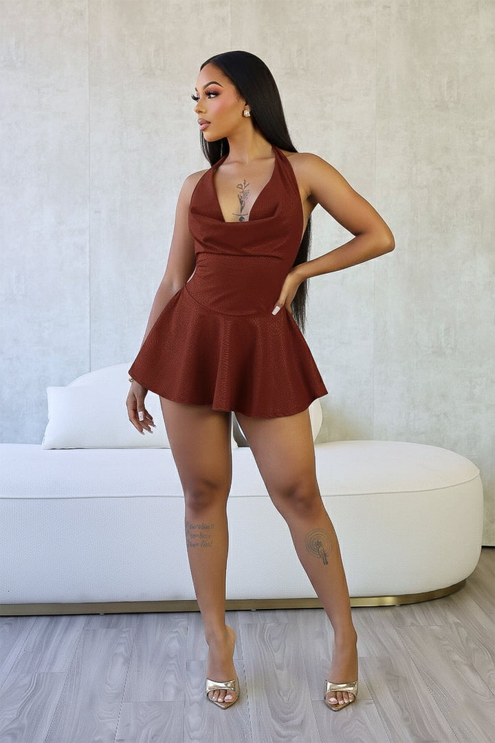 Kova Faux Leather Halter Dress