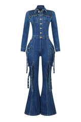 Celene Flare Hem Denim Jumpsuit