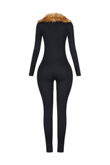 KS Power knit Jumpsuit With Fur Collar