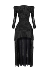 Alaina Velvet Burnout Off Shoulder Maxi Dress
