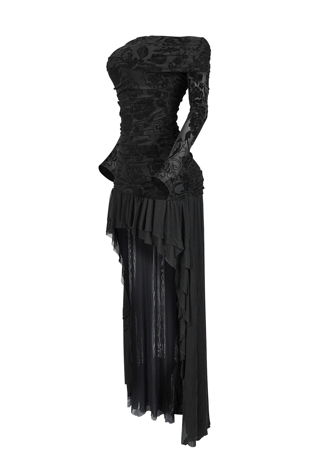 Alaina Velvet Burnout Off Shoulder Maxi Dress