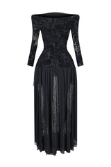Alaina Velvet Burnout Off Shoulder Maxi Dress