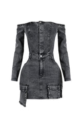 Valencia Off Shoulder Denim Midi Dress