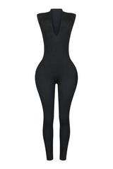 Winnie Ribbed Knit V neck Jumpsuit