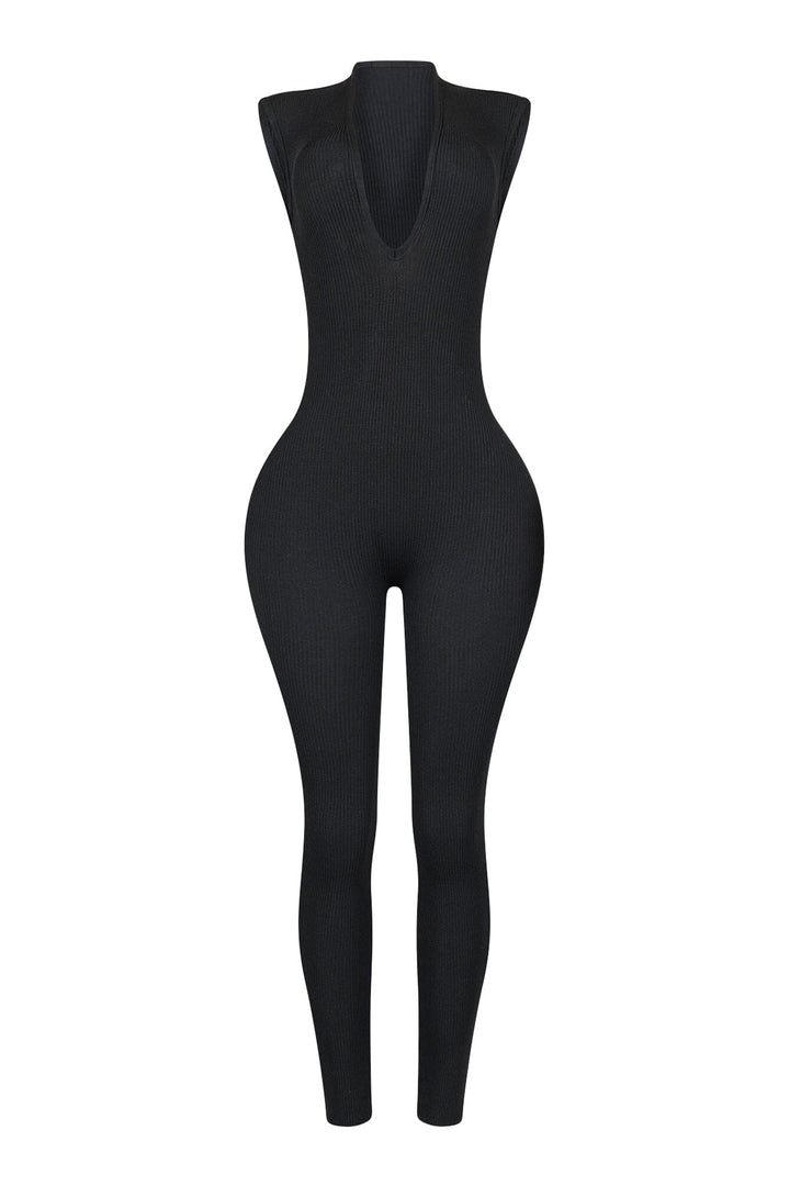 Winnie Ribbed Knit V neck Jumpsuit