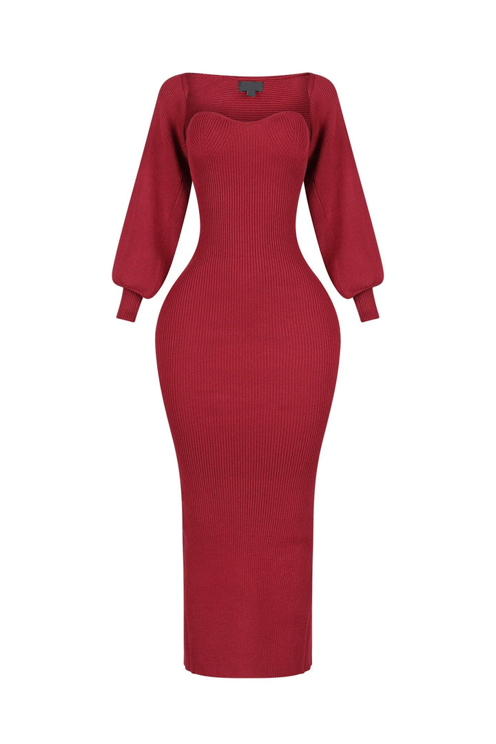 Heather Ribbed Knit Dress With Bolero SET