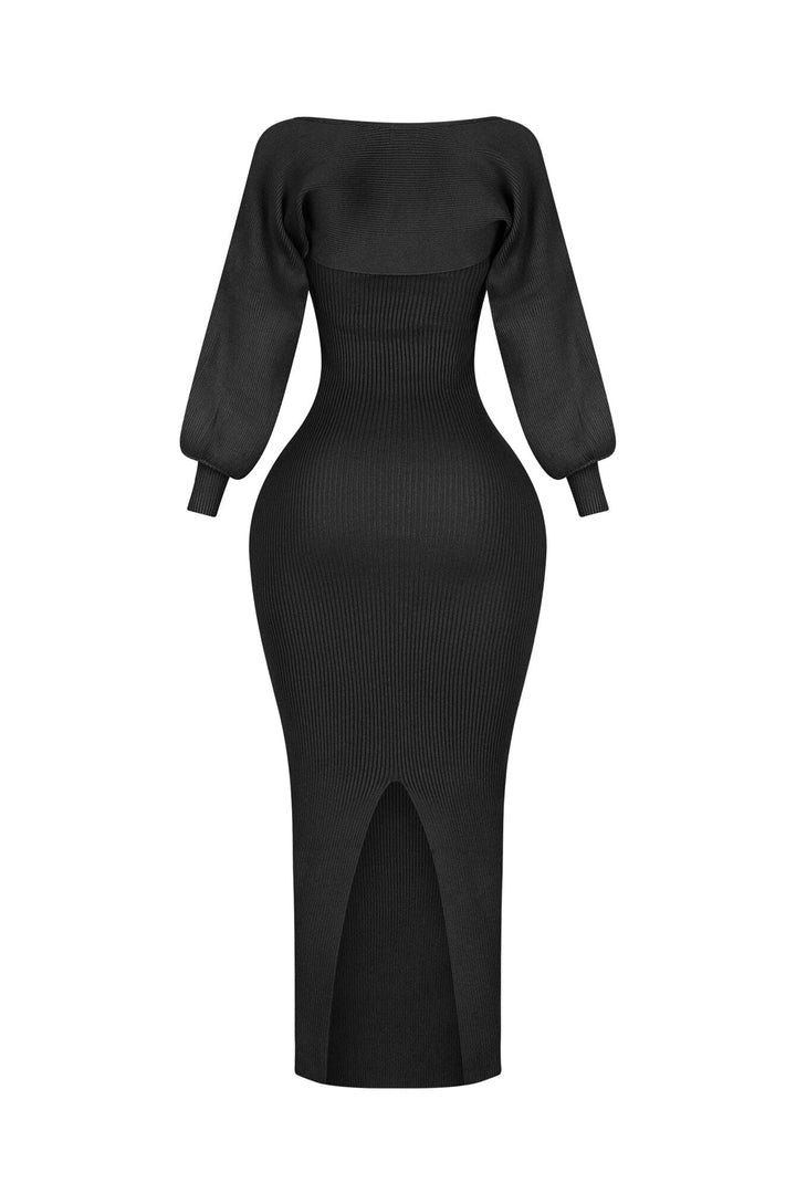 Heather Ribbed Knit Dress With Bolero SET