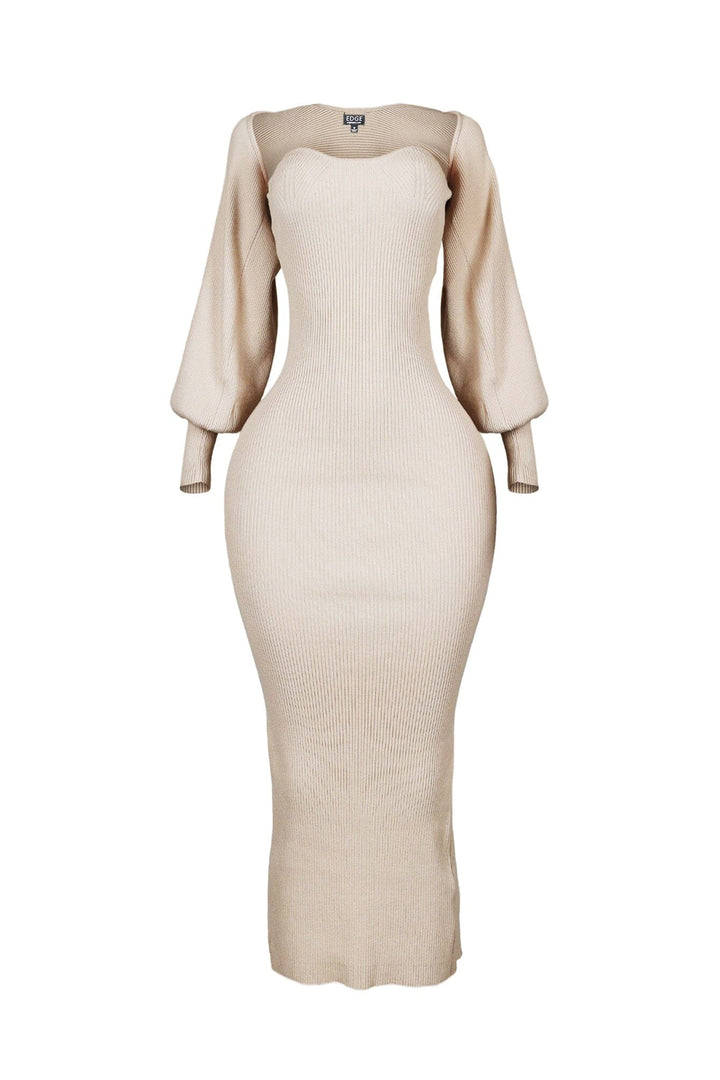 Heather Ribbed Knit Dress With Bolero SET