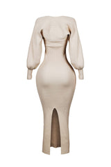 Heather Ribbed Knit Dress With Bolero SET