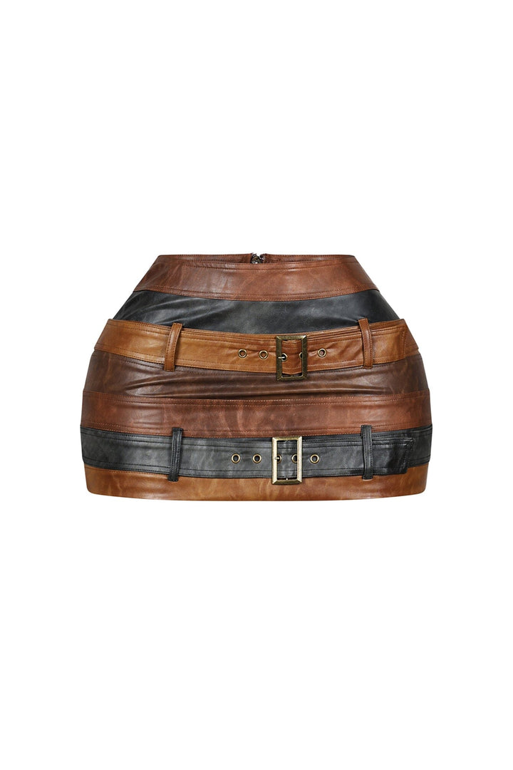 Savanna PU Color Block Mini Skirt
