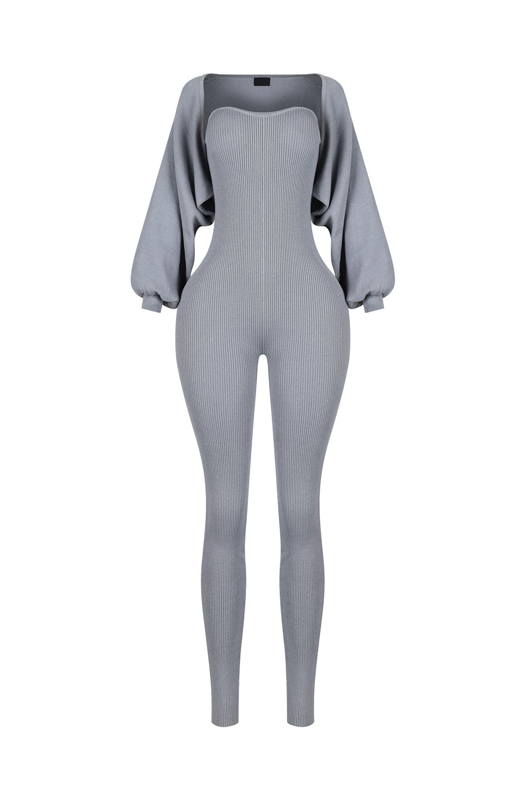 Clover Ribbed Knit Jumpsuit With Bolero SET