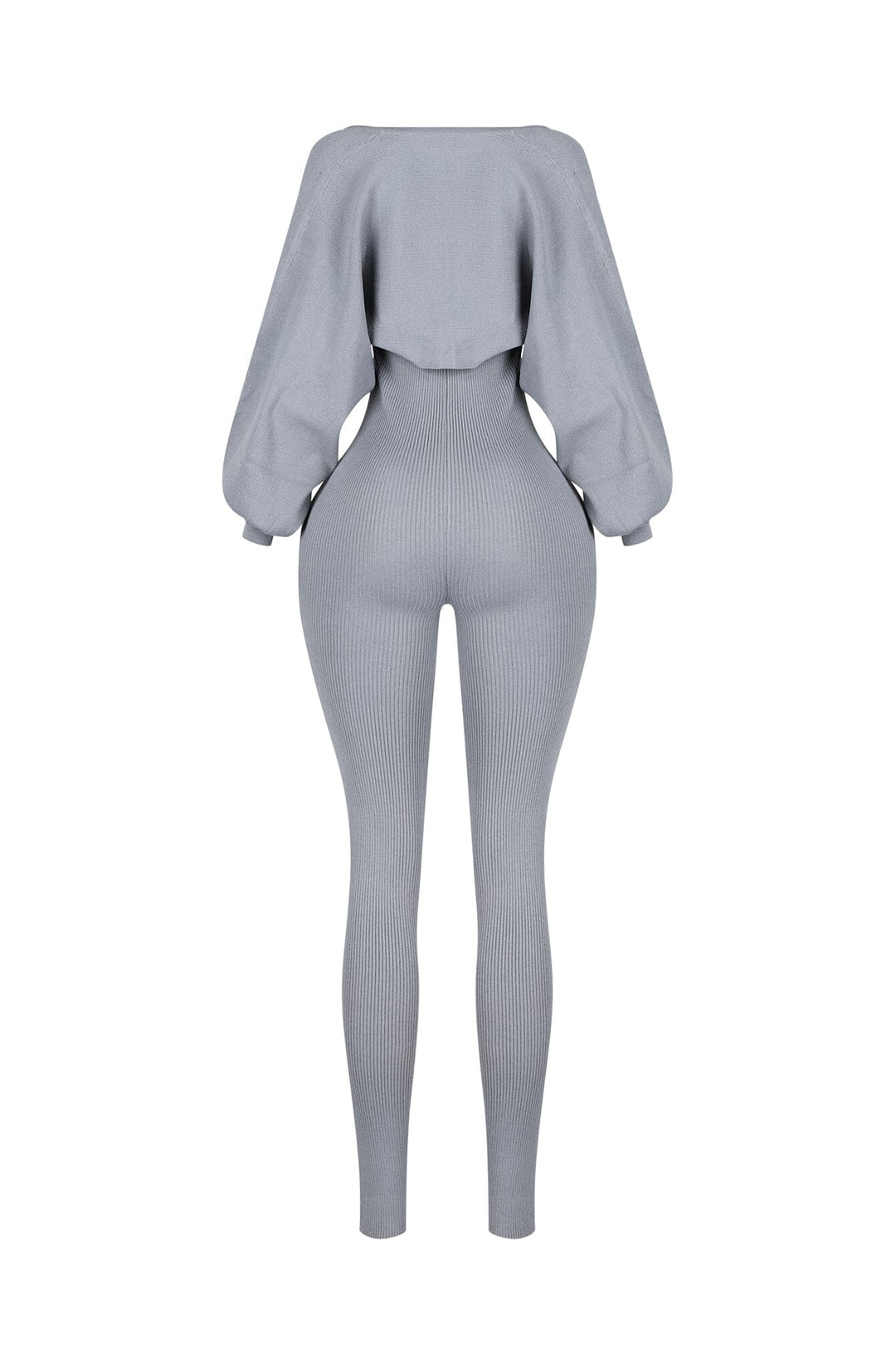 Clover Ribbed Knit Jumpsuit With Bolero SET