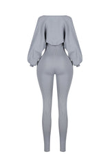 Clover Ribbed Knit Jumpsuit With Bolero SET
