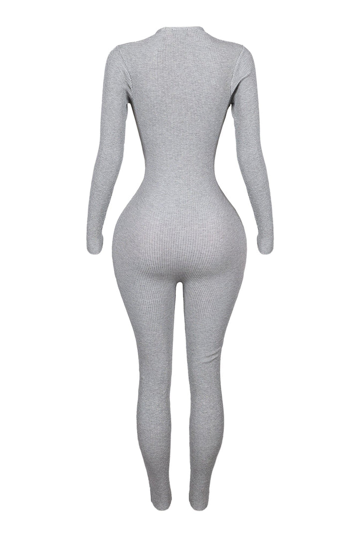 Adellia Ribbed Knit Deep V-Neck Jumpsuit