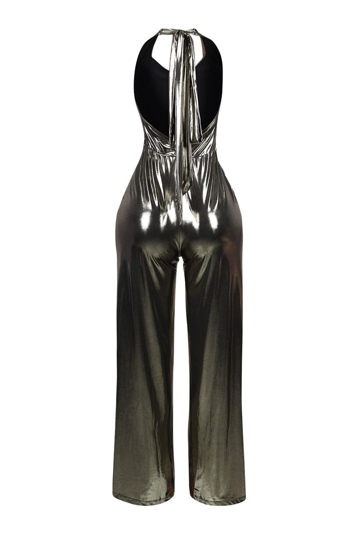 Hayze Foil Halter Cowl Neck Jumpsuit