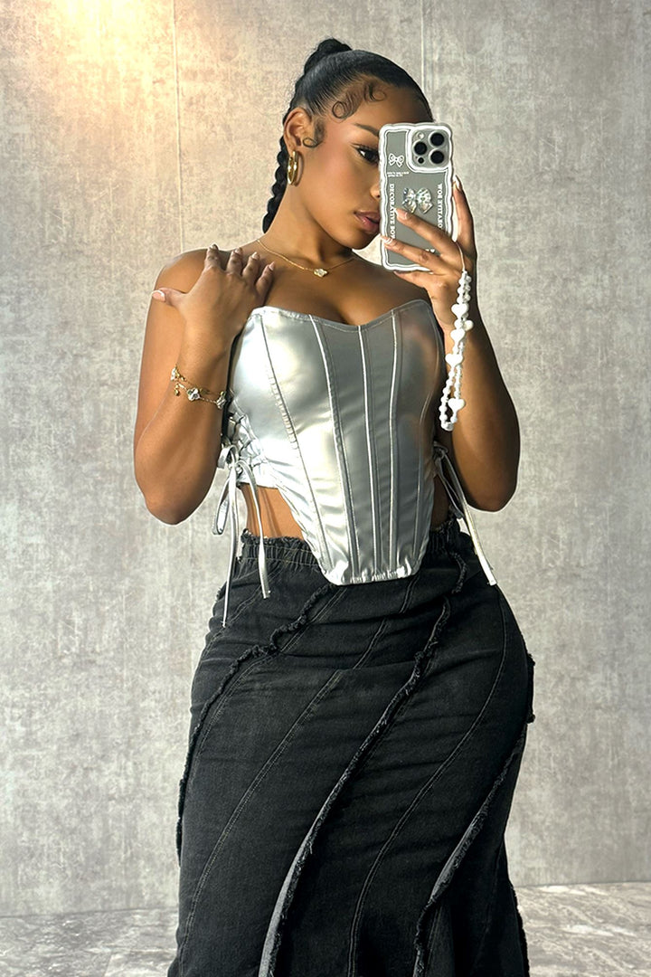 Too Hot Vegan Leather Corset Top Crop Top EDGE 