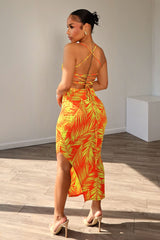 Miami Girl Back Lace Up Midi Dress