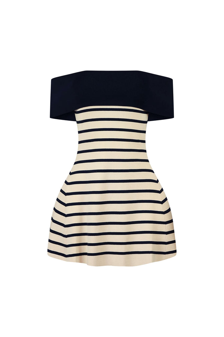 Hayes Off Shoulder Striped Flare Mini Dress
