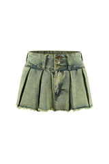 Hint of Moon Vintage Denim Pleated Skort SKIRT EDGE Small Vintage Wash 