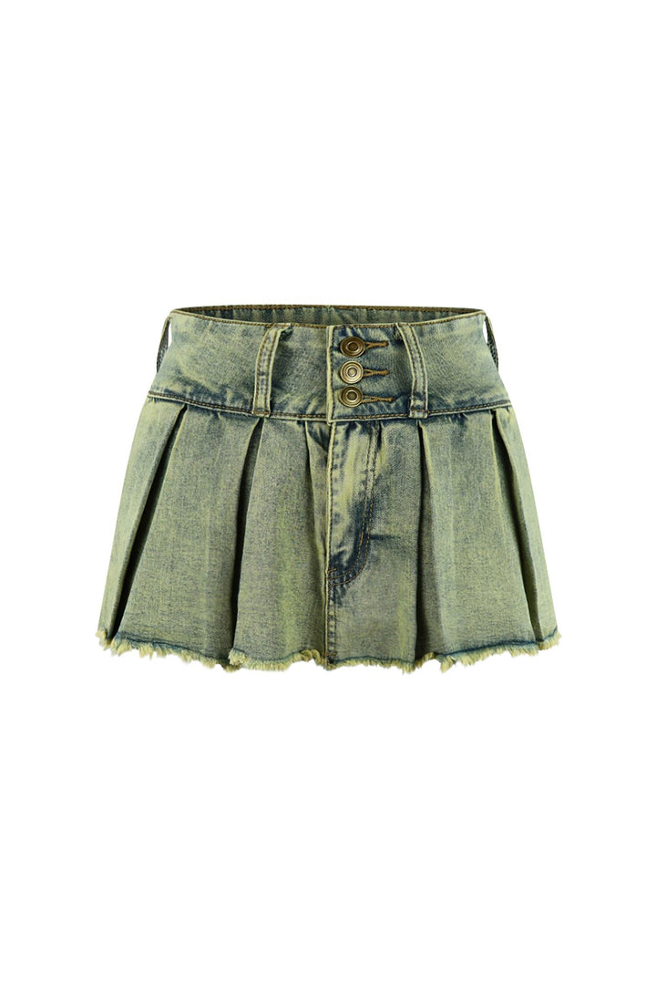 Hint of Moon Vintage Denim Pleated Skort SKIRT EDGE Small Vintage Wash 