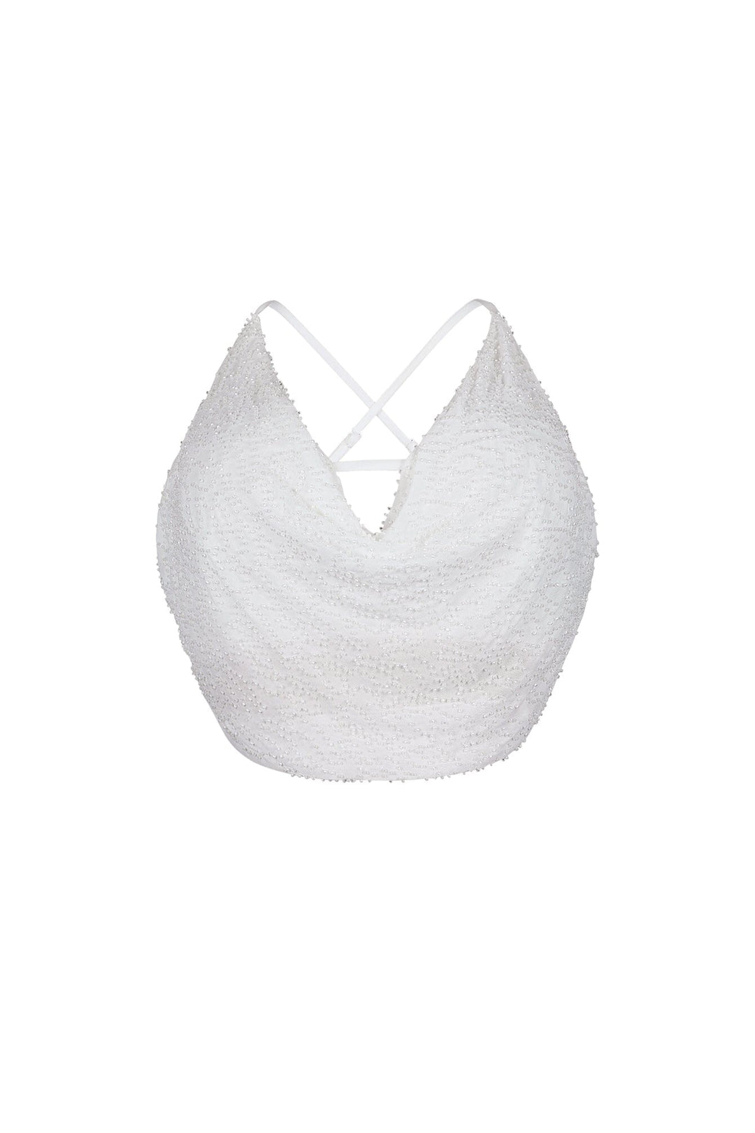 Lorena Mesh Beaded Cowl Neck Top