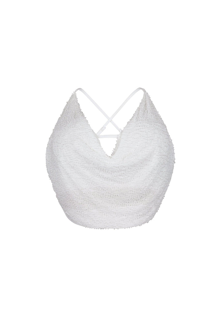 Lorena Mesh Beaded Cowl Neck Top