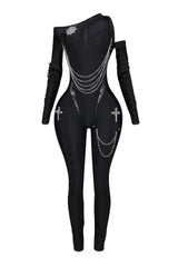 Deena Nylon Metal Chain Jumpsuit