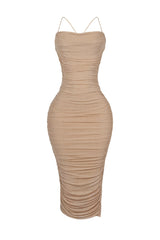 Gemma Rhinestone Mesh Ruched Dress