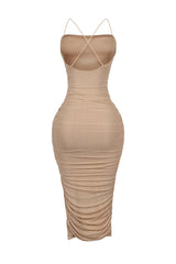 Gemma Rhinestone Mesh Ruched Dress