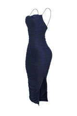 Gemma Rhinestone Mesh Ruched Dress