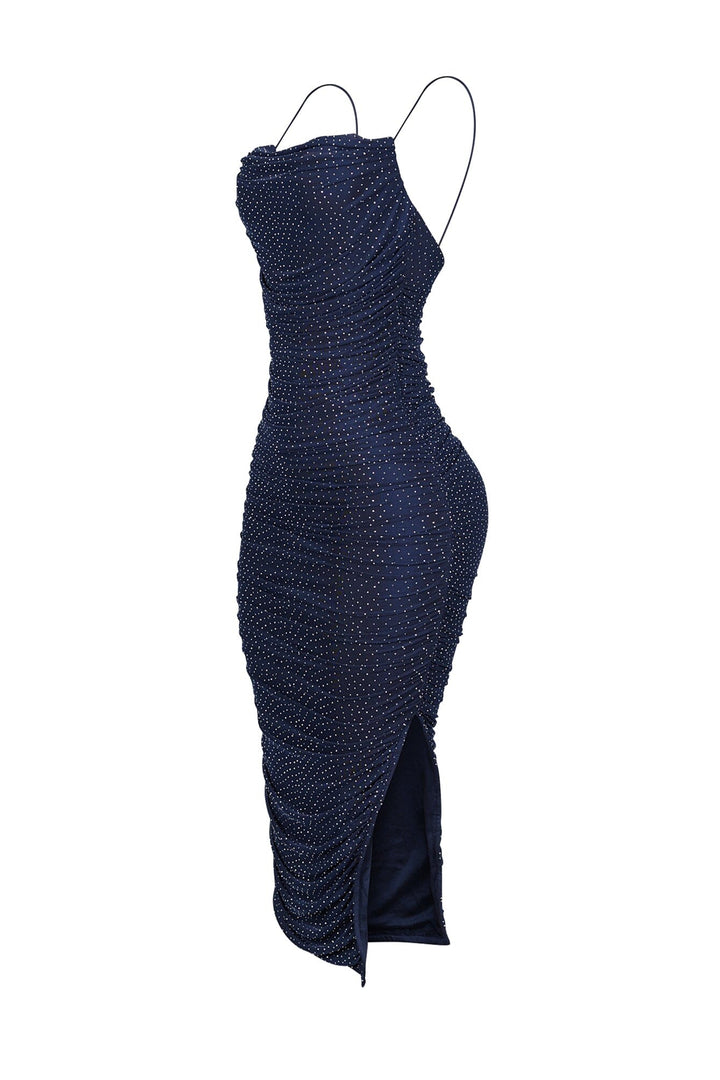 Gemma Rhinestone Mesh Ruched Dress